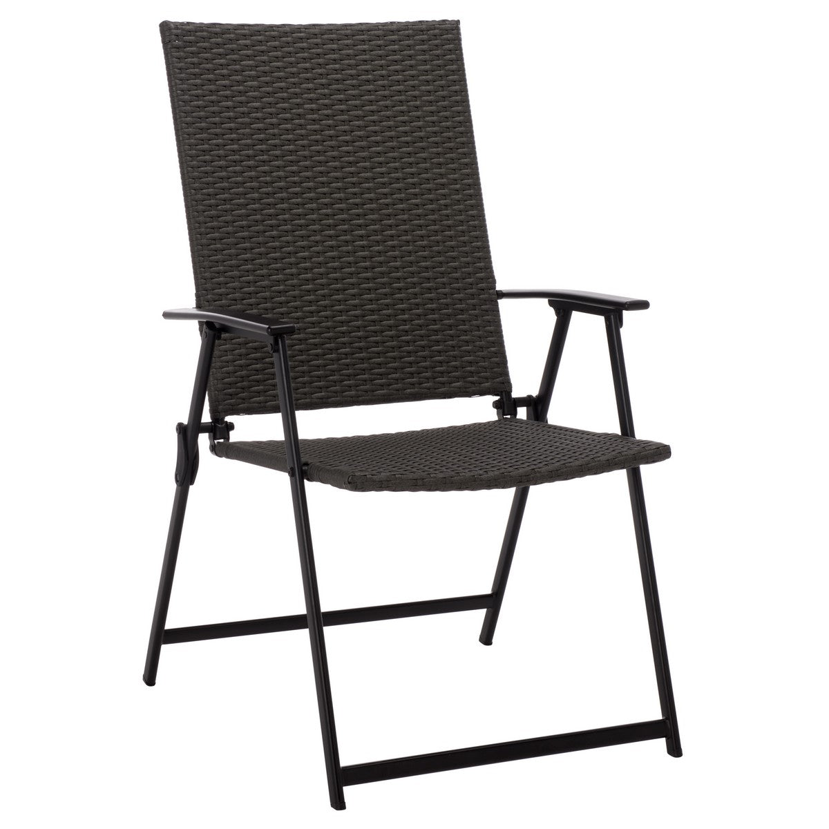 Simon Folding Chair Set of 2 – Black Metal & Wicker Outdoor Chairs