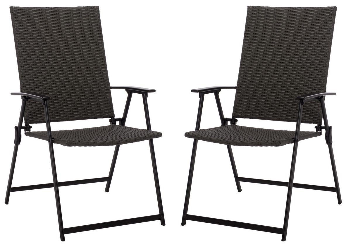 Simon Folding Chair Set of 2 – Black Metal & Wicker Outdoor Chairs
