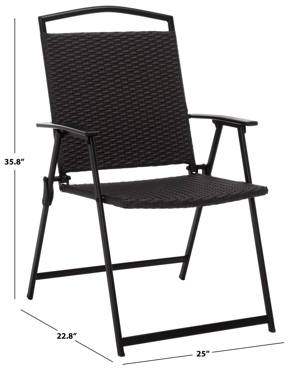 Dory Folding Chair Set of 2 – Black Metal & Rattan Outdoor Chairs