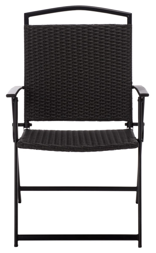 Dory Folding Chair Set of 2 – Black Metal & Rattan Outdoor Chairs
