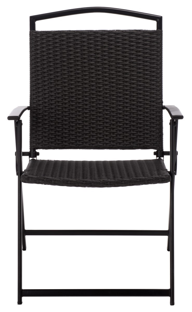 Dory Folding Chair Set of 2 – Black Metal & Rattan Outdoor Chairs