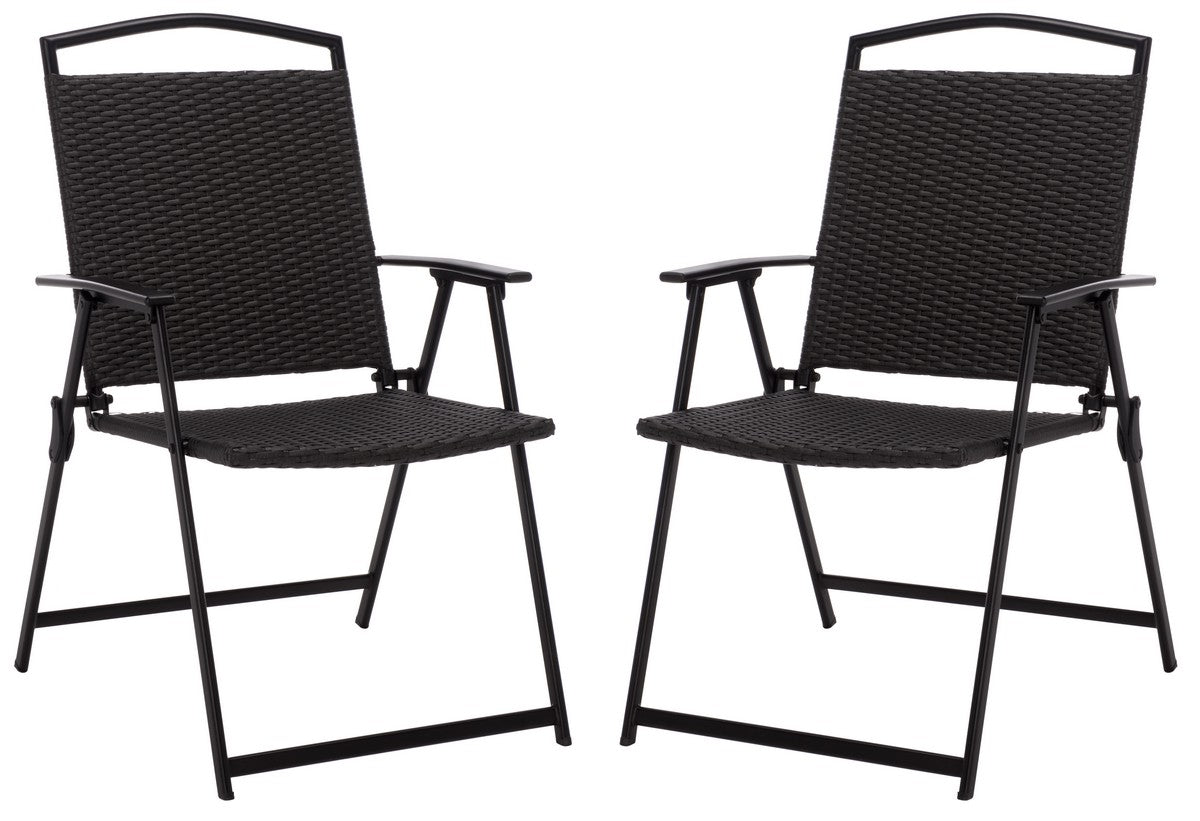 Dory Folding Chair Set of 2 – Black Metal & Rattan Outdoor Chairs