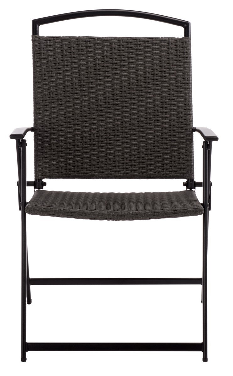 Dory Folding Chair Set of 2 – Black Metal & Rattan Outdoor Chairs