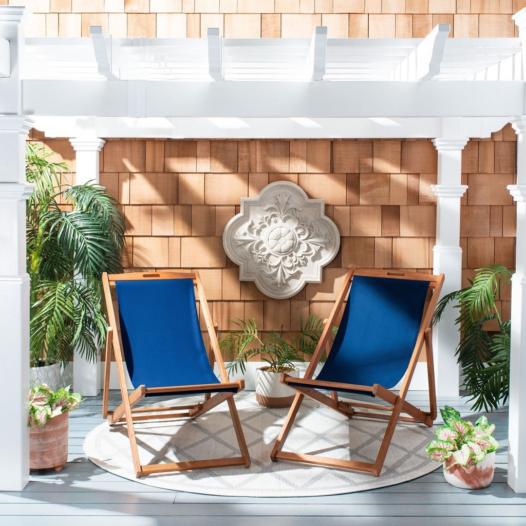 Loren Folding Sling Chair Set of 2 – Natural Eucalyptus Wood Outdoor Chairs