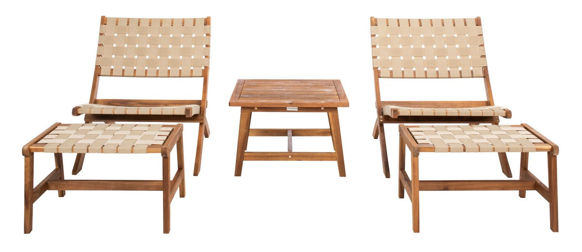 Darryl 3-Piece Outdoor Lounge Set – Acacia Wood Chairs with Ottomans and Side Table