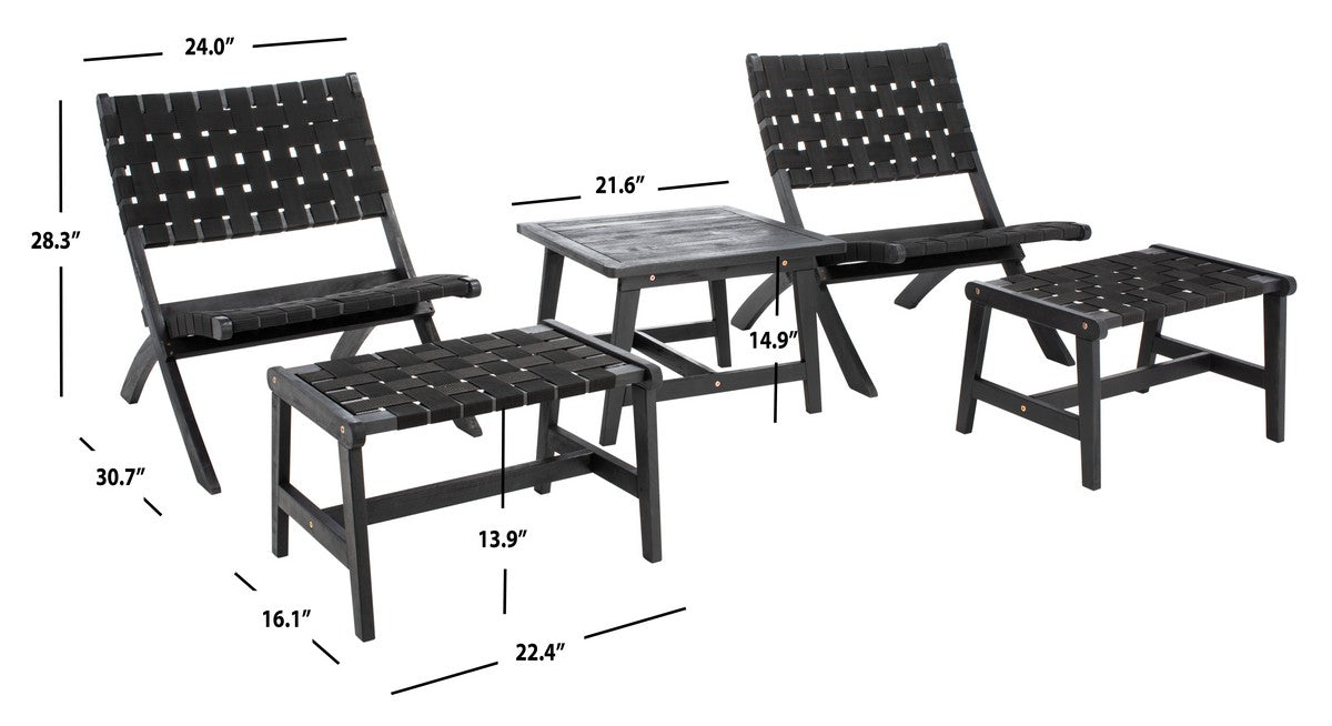 Darryl 3-Piece Outdoor Lounge Set – Acacia Wood Chairs with Ottomans and Side Table