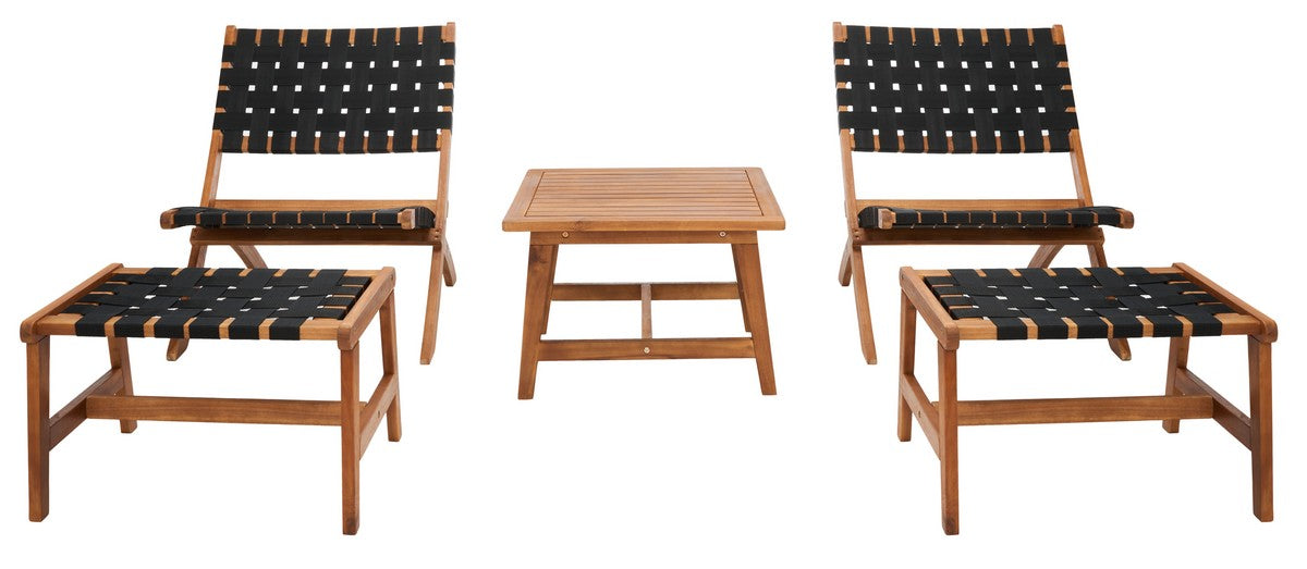 Darryl 3-Piece Outdoor Lounge Set – Acacia Wood Chairs with Ottomans and Side Table