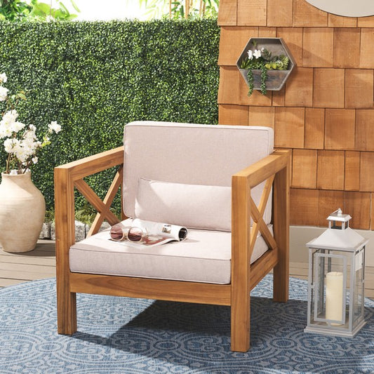 Crewe Outdoor Arm Chair – Acacia Wood Patio Chair with Cushions