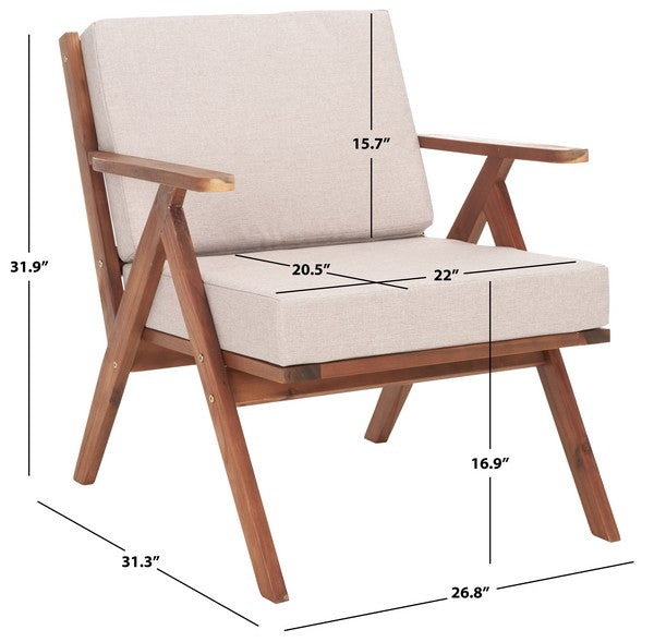 Dryad Outdoor Arm Chair – Acacia Wood Patio Chair with Light Grey Cushions