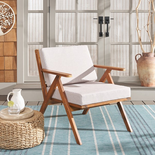 Dryad Outdoor Arm Chair – Acacia Wood Patio Chair with Light Grey Cushions