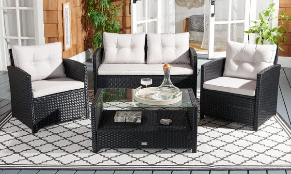 Vellor 4 Piece Outdoor Living Set – Coastal Patio Seating with Glass-Top Table