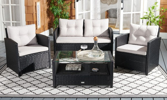 Vellor 4 Piece Outdoor Living Set – Coastal Patio Seating with Glass-Top Table