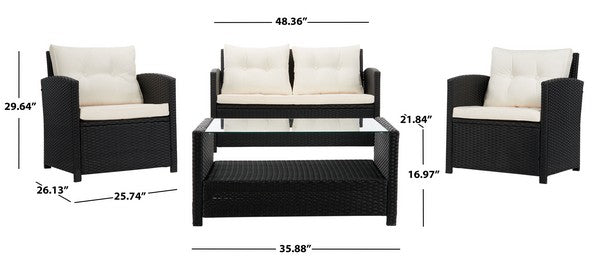 Vellor 4 Piece Outdoor Living Set – Coastal Patio Seating with Glass-Top Table