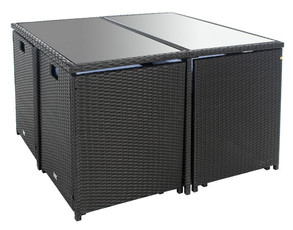 Enerson 9-Piece Outdoor Dining Set with Wicker Chairs, Ottomans & Cushions