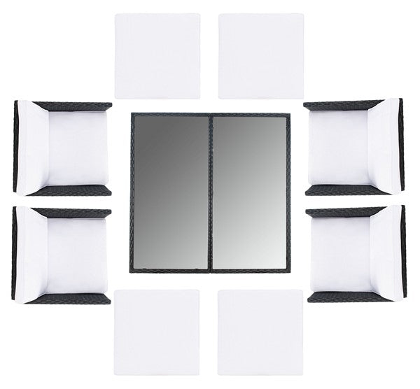 Enerson 9-Piece Outdoor Dining Set with Wicker Chairs, Ottomans & Cushions