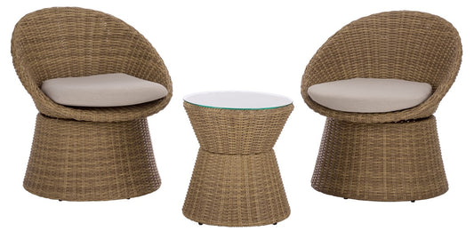 Drew Swivel Bistro Set – 3 Piece Rattan & Metal Outdoor Seating