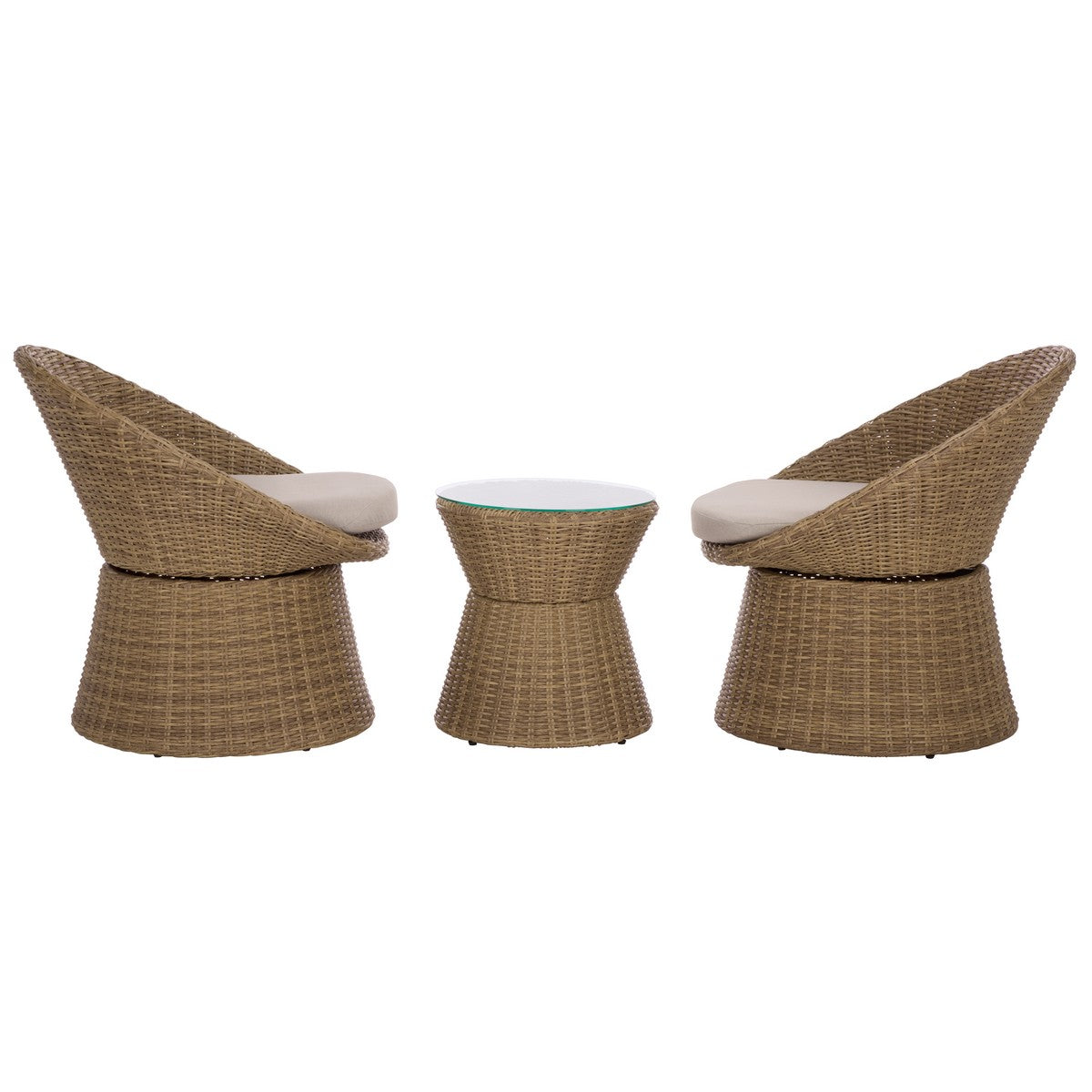 Drew Swivel Bistro Set – 3 Piece Rattan & Metal Outdoor Seating