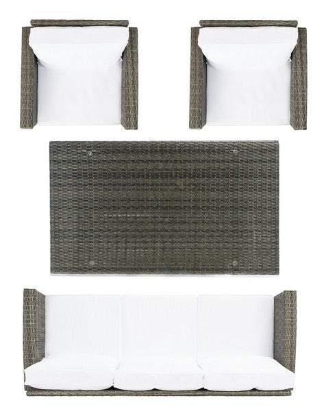 Nyra 4-Piece Outdoor Dining Set – Wicker Bench, Armchairs & Table with Cushions