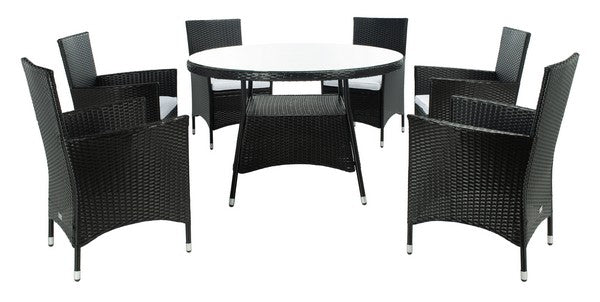 Challe Outdoor Dining Set – 7-Piece Wicker and Steel Patio Furniture with Cushions