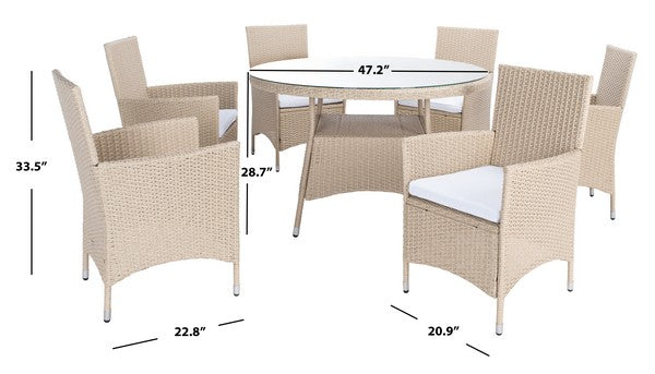 Challe Outdoor Dining Set – 7-Piece Wicker and Steel Patio Furniture with Cushions