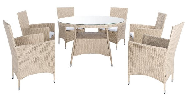 Challe Outdoor Dining Set – 7-Piece Wicker and Steel Patio Furniture with Cushions