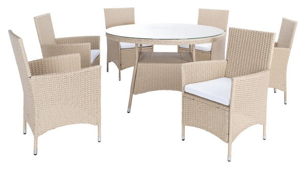 Challe Outdoor Dining Set – 7-Piece Wicker and Steel Patio Furniture with Cushions
