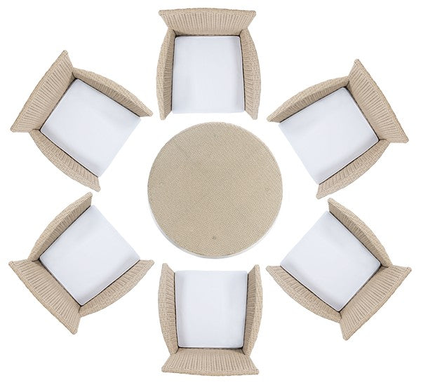 Challe Outdoor Dining Set – 7-Piece Wicker and Steel Patio Furniture with Cushions