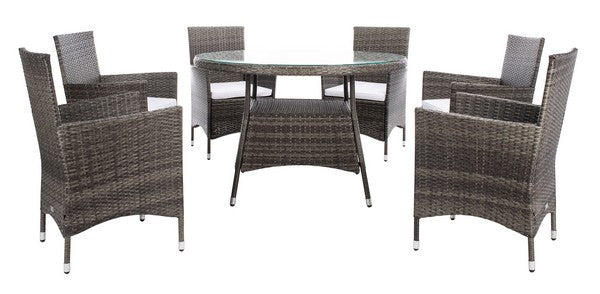 Challe Outdoor Dining Set – 7-Piece Wicker and Steel Patio Furniture with Cushions