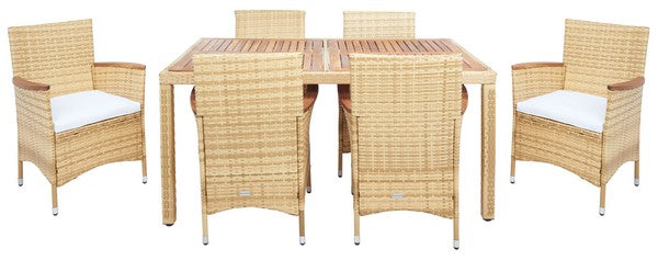 Ashwin 7-Piece Outdoor Dining Set with Cushioned Chairs & Wood-Top Table