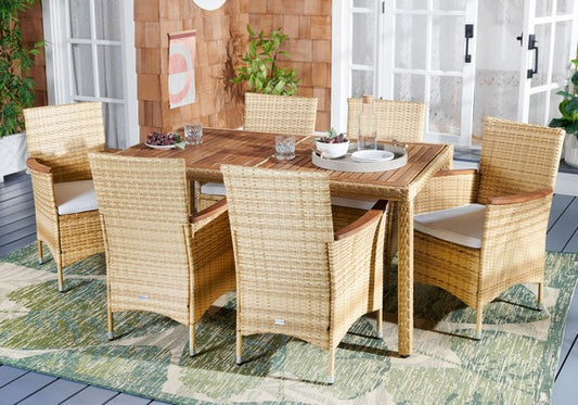 Ashwin 7-Piece Outdoor Dining Set with Cushioned Chairs & Wood-Top Table