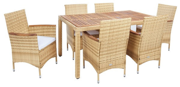 Ashwin 7-Piece Outdoor Dining Set with Cushioned Chairs & Wood-Top Table