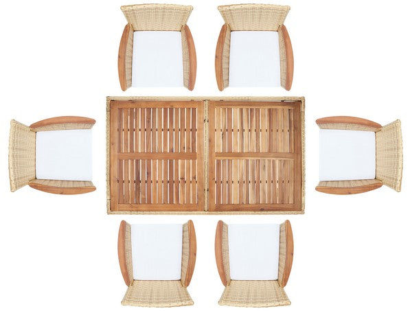 Ashwin 7-Piece Outdoor Dining Set with Cushioned Chairs & Wood-Top Table