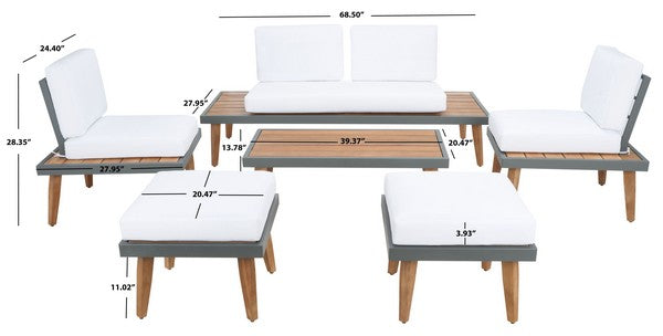 Melbrook 6 Piece Outdoor Living Set – Slatted Acacia Wood with Cushions
