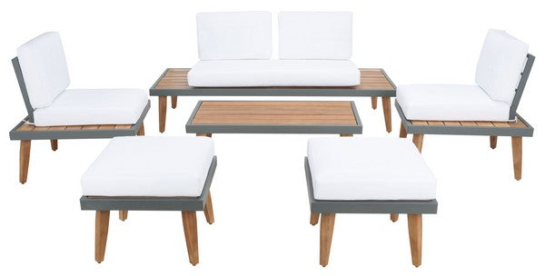 Melbrook 6 Piece Outdoor Living Set – Slatted Acacia Wood with Cushions