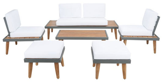 Melbrook 6 Piece Outdoor Living Set – Slatted Acacia Wood with Cushions