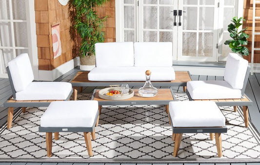 Melbrook 6 Piece Outdoor Living Set – Slatted Acacia Wood with Cushions