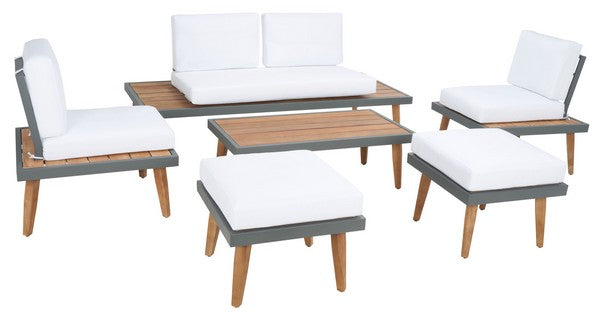 Melbrook 6 Piece Outdoor Living Set – Slatted Acacia Wood with Cushions