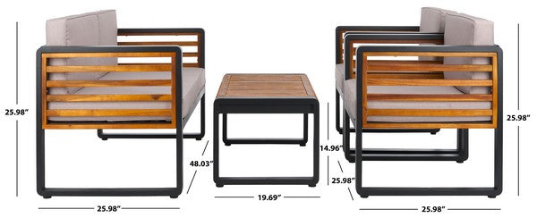 Vesta 4 Piece Outdoor Living Set – Steel & Acacia Wood with Cushions