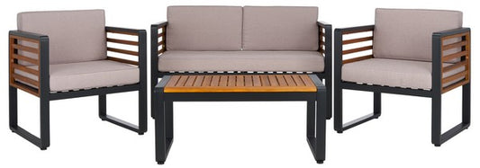 Vesta 4 Piece Outdoor Living Set – Steel & Acacia Wood with Cushions