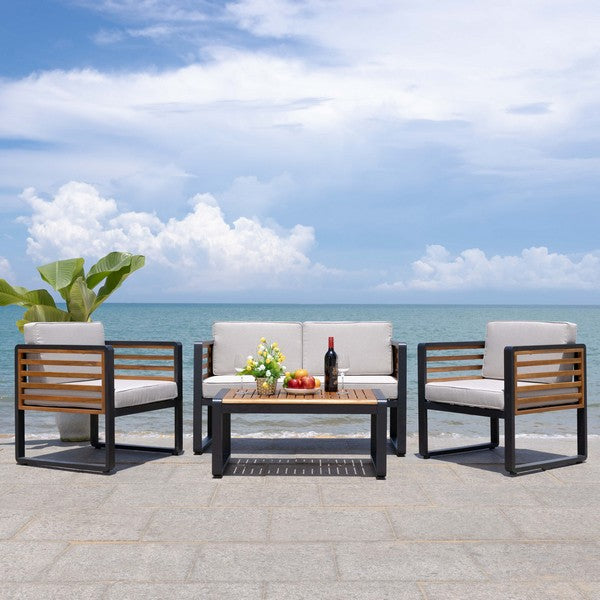 Vesta 4 Piece Outdoor Living Set – Steel & Acacia Wood with Cushions