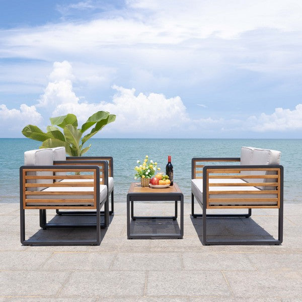 Vesta 4 Piece Outdoor Living Set – Steel & Acacia Wood with Cushions