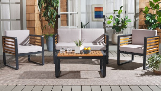 Vesta 4 Piece Outdoor Living Set – Steel & Acacia Wood with Cushions