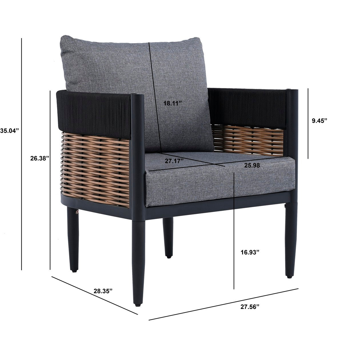 Harrison Outdoor Chair Set of 2 – Steel & Rope Patio Chairs with Cushions