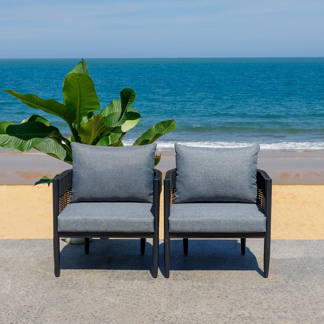 Harrison Outdoor Chair Set of 2 – Steel & Rope Patio Chairs with Cushions