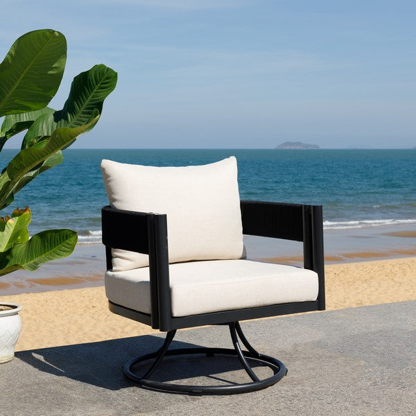Viola Swivel Chair – Rope & Steel Outdoor Lounge Chair with Cushions