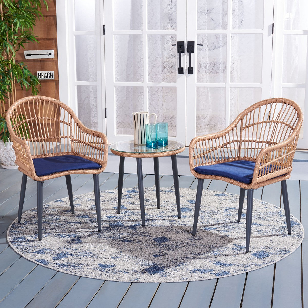 Berlen 3 Piece Lounger Set – Woven Rattan Outdoor Lounge Chairs