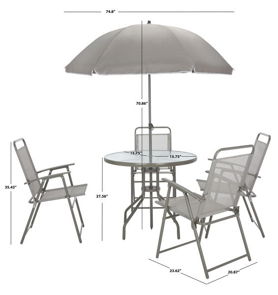 Monico 5-Piece Outdoor Dining Set with Foldable Chairs and Umbrella