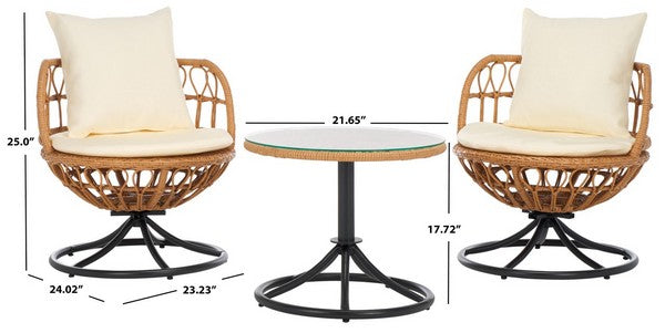 Colby 3 Piece Outdoor Set – Swivel Rattan Chairs & Side Table