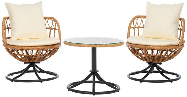 Colby 3 Piece Outdoor Set – Swivel Rattan Chairs & Side Table