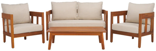 Owen 4 Piece Outdoor Living Set – Acacia Wood Frame with Plush Cushions